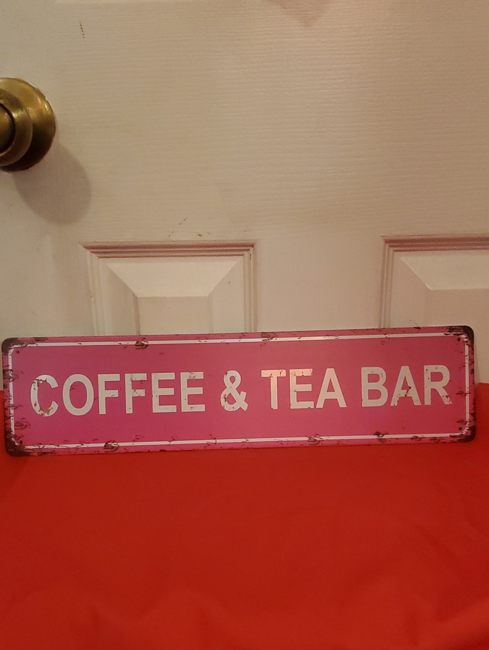 Pink Coffee & Tea Bar Rustic Look Metal Sign